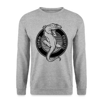 Schopfgecko Tattoo Stil Reptilienhalter Crestie - Unisex Pullover - Weißgrau meliert - Vorne - Alina (178cm) & Michal (187cm)