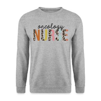 Onkologie Krankenschwester Leopard Print Registered RN - Unisex Pullover - Weißgrau meliert - Vorne - Alina (178cm) & Michal (187cm)