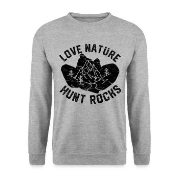 Drôle de géologue à la chasse aux pierres - Sweat-shirt Unisexe - gris chiné - Devant - Alina (178cm) & Michal (187cm)