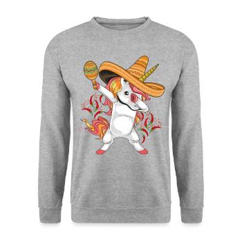 Cinco De Mayo Party Süßes Dabbing mexikanisches Einhorn - Unisex Pullover - Weißgrau meliert - Vorne - Alina (178cm) & Michal (187cm)