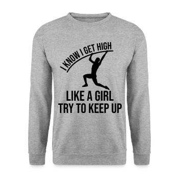 Lustiger Stabhochsprung Stabhochsprung - Unisex Pullover - Weißgrau meliert - Vorne - Alina (178cm) & Michal (187cm)