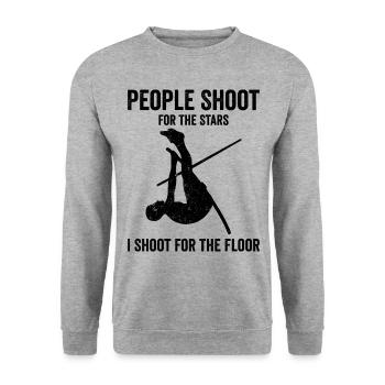 Lustiger Stabhochsprung Stabhochsprung - Unisex Pullover - Weißgrau meliert - Vorne - Alina (178cm) & Michal (187cm)