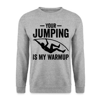 Lustiger Stabhochsprung Stabhochsprung - Unisex Pullover - Weißgrau meliert - Vorne - Alina (178cm) & Michal (187cm)