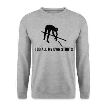 Lustiger Stabhochsprung Stabhochsprung - Unisex Pullover - Weißgrau meliert - Vorne - Alina (178cm) & Michal (187cm)