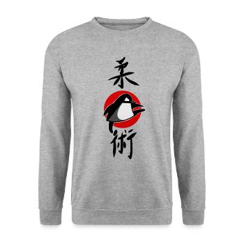 funny Ju Jutsu Penguin Comic Jiu Jitsu Shirt - Unisex Sweatshirt - salt & pepper - Front - Alina (178cm) & Michal (187cm)