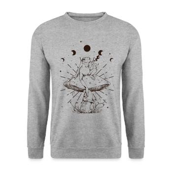 Cottagecore Aesthetic Moon Phases Frog Sipping Tea - Unisex Sweatshirt - salt & pepper - Front - Alina (178cm) & Michal (187cm)