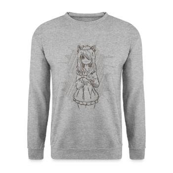 Art Academia Aesthetic Neko Anime Girl Sketch - Unisex Sweatshirt - salt & pepper - Front - Alina (178cm) & Michal (187cm)