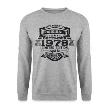 Décembre Né en 1978 Cadeau du 44e anniversaire - Sweat-shirt Unisexe - gris chiné - Devant - Alina (178cm) & Michal (187cm)