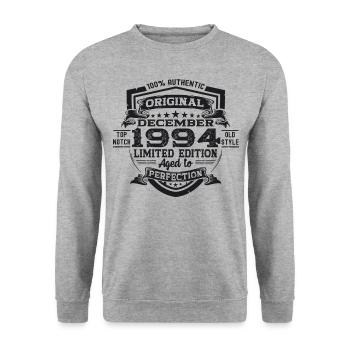 Cadeau original du 28e anniversaire de décembre 1994 - Sweat-shirt Unisexe - gris chiné - Devant - Alina (178cm) & Michal (187cm)