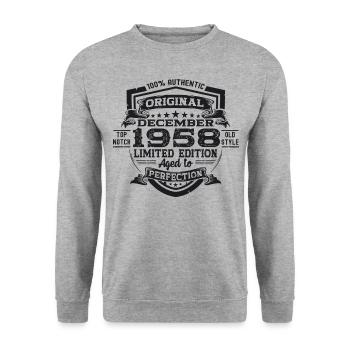 Né en décembre 1958 cadeau de 64e anniversaire - Sweat-shirt Unisexe - gris chiné - Devant - Alina (178cm) & Michal (187cm)