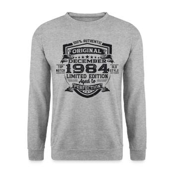 Décembre Né en 1984 Cadeau de 38e anniversaire - Sweat-shirt Unisexe - gris chiné - Devant - Alina (178cm) & Michal (187cm)