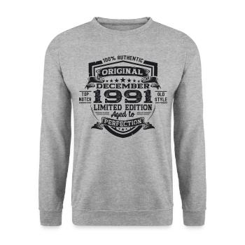 Décembre Né 1991 Cadeau de 31e anniversaire - Sweat-shirt Unisexe - gris chiné - Devant - Alina (178cm) & Michal (187cm)
