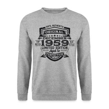 Né en décembre 1959 cadeau de 63e anniversaire - Sweat-shirt Unisexe - gris chiné - Devant - Alina (178cm) & Michal (187cm)
