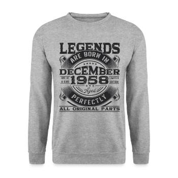 Né en décembre 1958 64e anniversaire Légende Mann - Sweat-shirt Unisexe - gris chiné - Devant - Alina (178cm) & Michal (187cm)