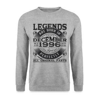 Décembre Né 1996 26ème anniversaire Legend Man - Sweat-shirt Unisexe - gris chiné - Devant - Alina (178cm) & Michal (187cm)