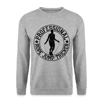 Lustiges Springseil Springseil Seilsprung Tricker - Unisex Pullover - Weißgrau meliert - Vorne - Alina (178cm) & Michal (187cm)