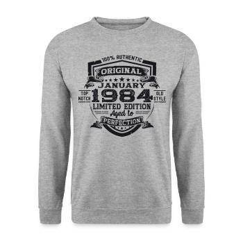 Born 1984 January 39th birthday Gift man - Unisex Sweatshirt - salt & pepper - Front - Alina (178cm) & Michal (187cm)
