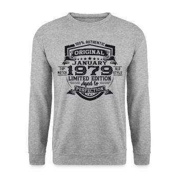 Born 1979 January 44th birthday Gift man - Unisex Sweatshirt - salt & pepper - Front - Alina (178cm) & Michal (187cm)