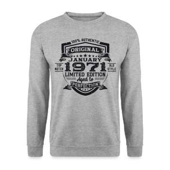 Né en 1971 Janvier 52ème anniversaire Homme cadeau - Sweat-shirt Unisexe - gris chiné - Devant - Alina (178cm) & Michal (187cm)