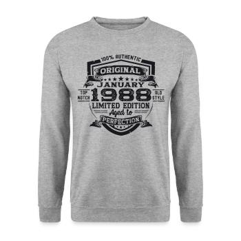 Né 1988 Janvier 35th anniversaire Homme cadeau - Sweat-shirt Unisexe - gris chiné - Devant - Alina (178cm) & Michal (187cm)