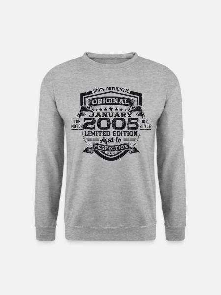 Jahrgang 2005 Januar 18. Geburtstag Geschenk Mann - Unisex Pullover - Weißgrau meliert