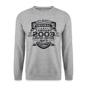 Année 2003 Janvier 20e anniversaire cadeau homme - Sweat-shirt Unisexe - gris chiné - Devant - Alina (178cm) & Michal (187cm)