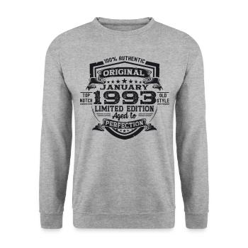 Born 1993 January 30th birthday Gift man - Unisex Sweatshirt - salt & pepper - Front - Alina (178cm) & Michal (187cm)
