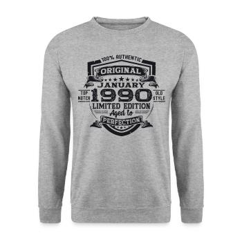 Né le 33 janvier 1990 Homme cadeau - Sweat-shirt Unisexe - gris chiné - Devant - Alina (178cm) & Michal (187cm)