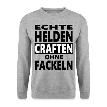 Echte Helden Craften ohne Fackeln. Gaming lustig - Unisex Pullover - Weißgrau meliert - Vorne - Alina (178cm) & Michal (187cm)