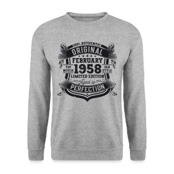 Original Februar Jahrgang 1958 Geburtstag Geschenk - Unisex Pullover - Weißgrau meliert - Vorne - Alina (178cm) & Michal (187cm)