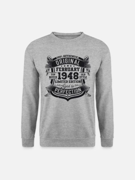 Original Februar Jahrgang 1948 Geburtstag Geschenk - Unisex Pullover - Weißgrau meliert