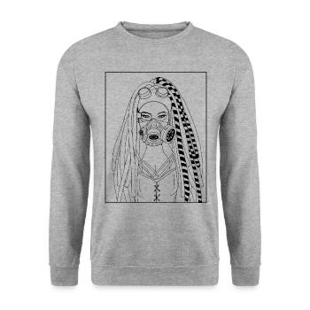 Cyber Aesthetic Anime Girl Cyber Goth - Unisex Sweatshirt - salt & pepper - Front - Alina (178cm) & Michal (187cm)