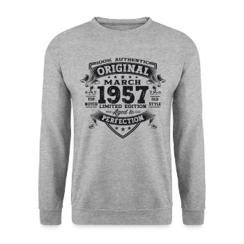 66e anniversaire Mann Original March Né en 1957 - Sweat-shirt Unisexe - gris chiné - Devant - Alina (178cm) & Michal (187cm)