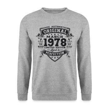 45th birthday Mann Original March Born 1978 - Unisex Sweatshirt - salt & pepper - Front - Alina (178cm) & Michal (187cm)