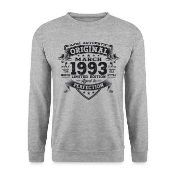 30. Geburtstag Mann Original März Jahrgang 1993 - Unisex Pullover - Weißgrau meliert - Vorne - Alina (178cm) & Michal (187cm)