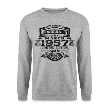 66e anniversaire Mann Original March Né en 1957 - Sweat-shirt Unisexe - gris chiné - Devant - Alina (178cm) & Michal (187cm)