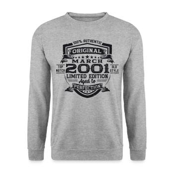 22nd Birthday Man Original March Vintage 2001 - Unisex Sweatshirt - salt & pepper - Front - Alina (178cm) & Michal (187cm)