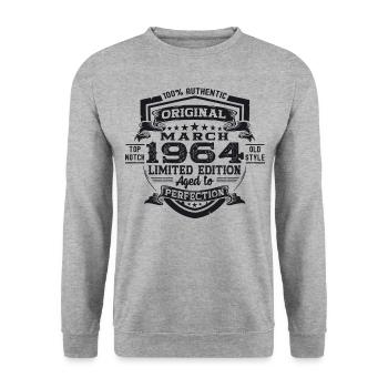 60. Geburtstag Mann Original März Jahrgang 1964 - Unisex Pullover - Weißgrau meliert - Vorne - Alina (178cm) & Michal (187cm)