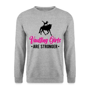 Lustiges Voltigieren auf dem Pferd - Unisex Pullover - Weißgrau meliert - Vorne - Alina (178cm) & Michal (187cm)