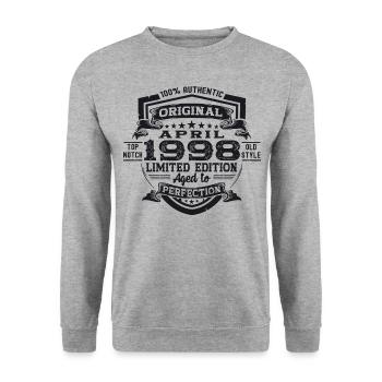 25th birthday man April Born 1998 Original - Unisex Sweatshirt - salt & pepper - Front - Alina (178cm) & Michal (187cm)