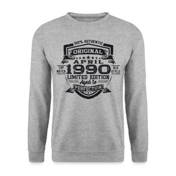 33rd birthday man April Born 1990 Original - Unisex Sweatshirt - salt & pepper - Front - Alina (178cm) & Michal (187cm)