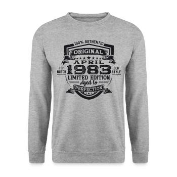 40th birthday man April Born 1983 Original - Unisex Sweatshirt - salt & pepper - Front - Alina (178cm) & Michal (187cm)