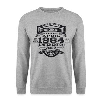 39e anniversaire homme April Né 1984 Original - Sweat-shirt Unisexe - gris chiné - Devant - Alina (178cm) & Michal (187cm)