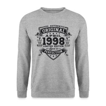 25th birthday man April Born 1998 Original - Unisex Sweatshirt - salt & pepper - Front - Alina (178cm) & Michal (187cm)