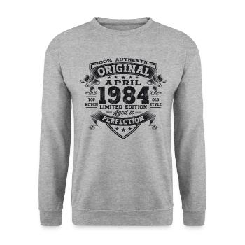 39e anniversaire homme April Né 1984 Original - Sweat-shirt Unisexe - gris chiné - Devant - Alina (178cm) & Michal (187cm)