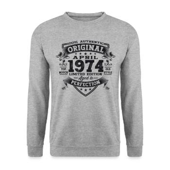 49th birthday man April Born 1974 Original - Unisex Sweatshirt - salt & pepper - Front - Alina (178cm) & Michal (187cm)