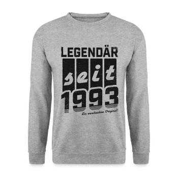 LEGENDÄR SEIT 1993 WASCHECHTES ORIGINAL GEBURTSTAG - Unisex Pullover - Weißgrau meliert - Vorne - Alina (178cm) & Michal (187cm)