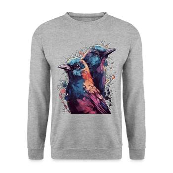 High Gloss Design Bird Birds Bird Colorful Couple - Unisex Sweatshirt - salt & pepper - Front - Alina (178cm) & Michal (187cm)