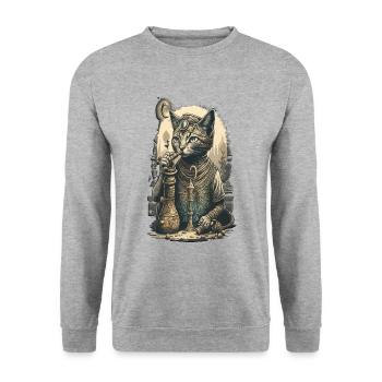 Egypt Cat Smoke with hookah Amazing Design - Unisex Sweatshirt - salt & pepper - Front - Alina (178cm) & Michal (187cm)