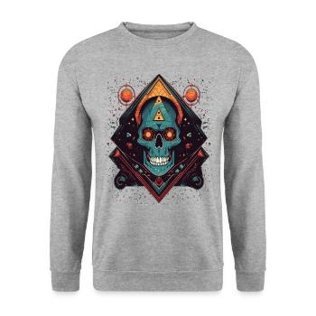 Psychedelic space skull colorful Art - Unisex Sweatshirt - salt & pepper - Front - Alina (178cm) & Michal (187cm)
